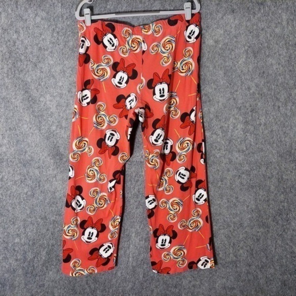 Disney Pajama Pants Women L Pink Minnie Mouse Candy Lollipop Wide Leg Lounge - Picture 6 of 10